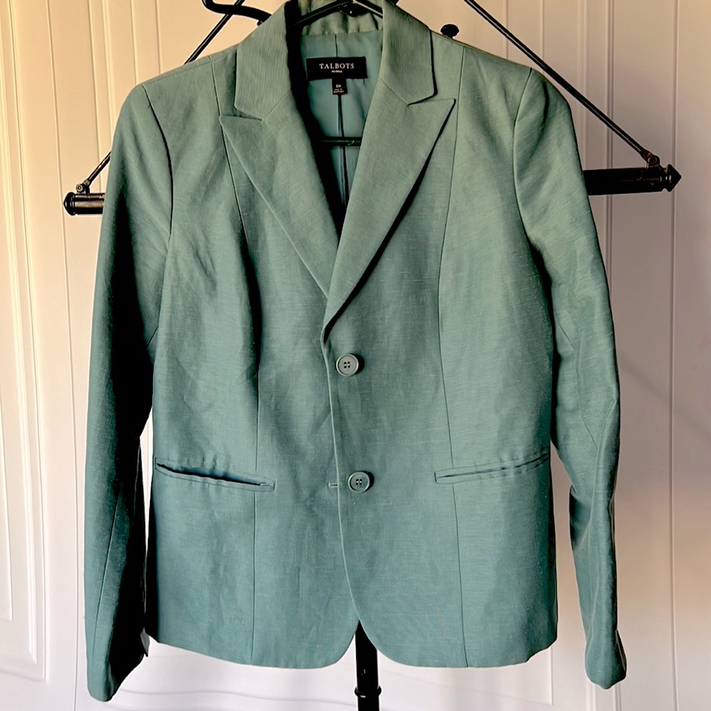 Talbots turquoise linen polyester blazer